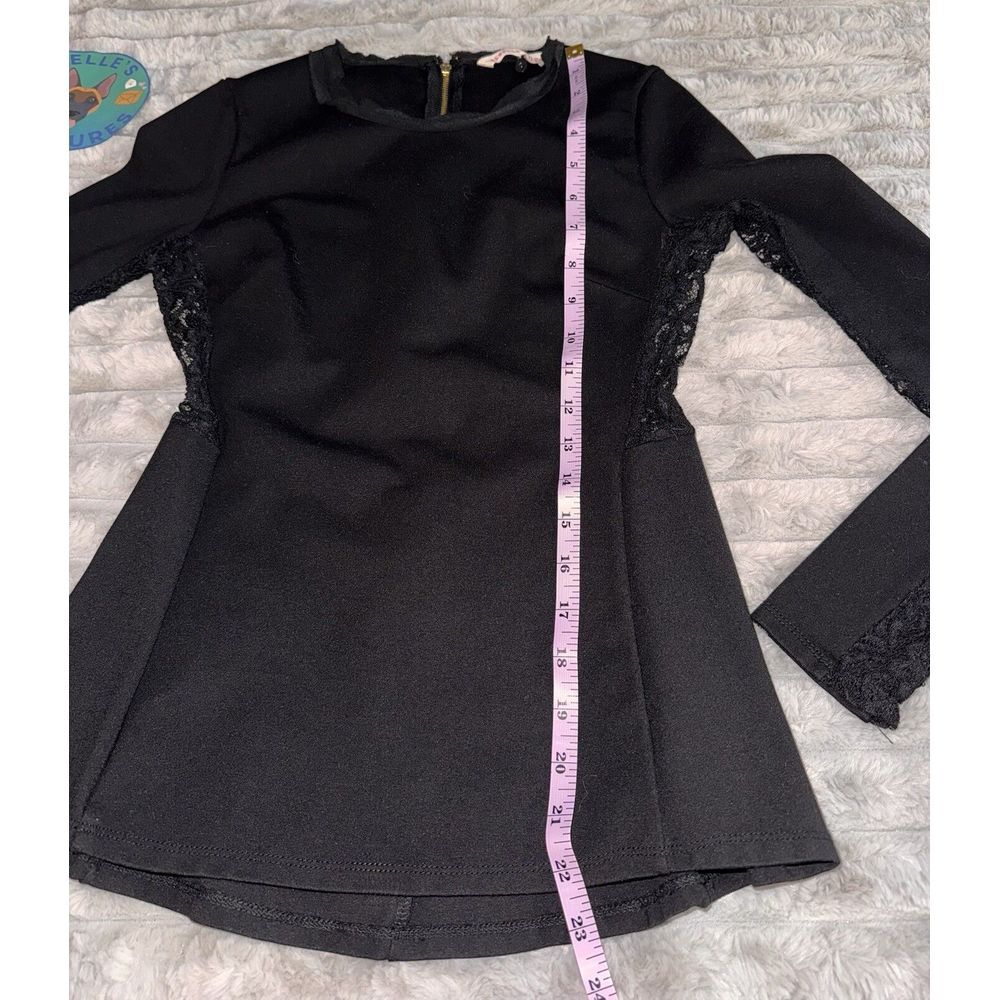 Rebecca Taylor Black Long Sleeve Lace Trim Peplum Top Sexy Girl Boss Womens Sz 0 - Picture 3 of 9